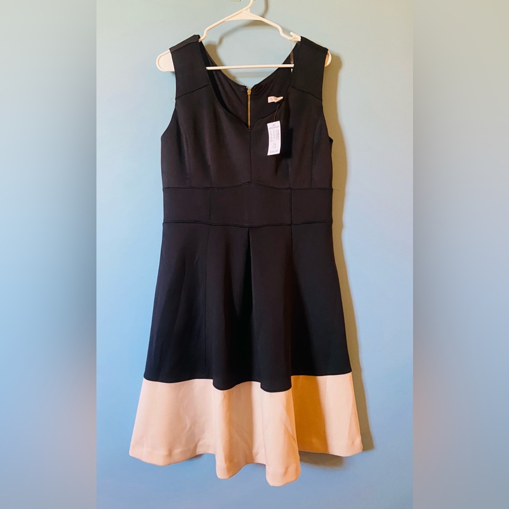 Dress Barn size 14 very flattering, falls just below knees, black/ brown, new